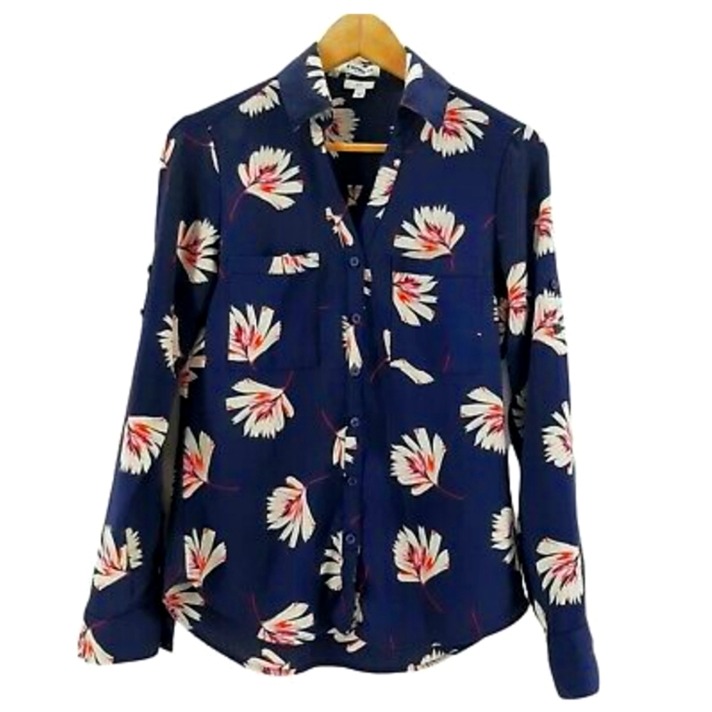 Express Navy Floral Portofino Shirt